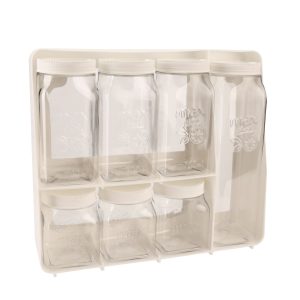 Plastic spice jar set with stand - white
